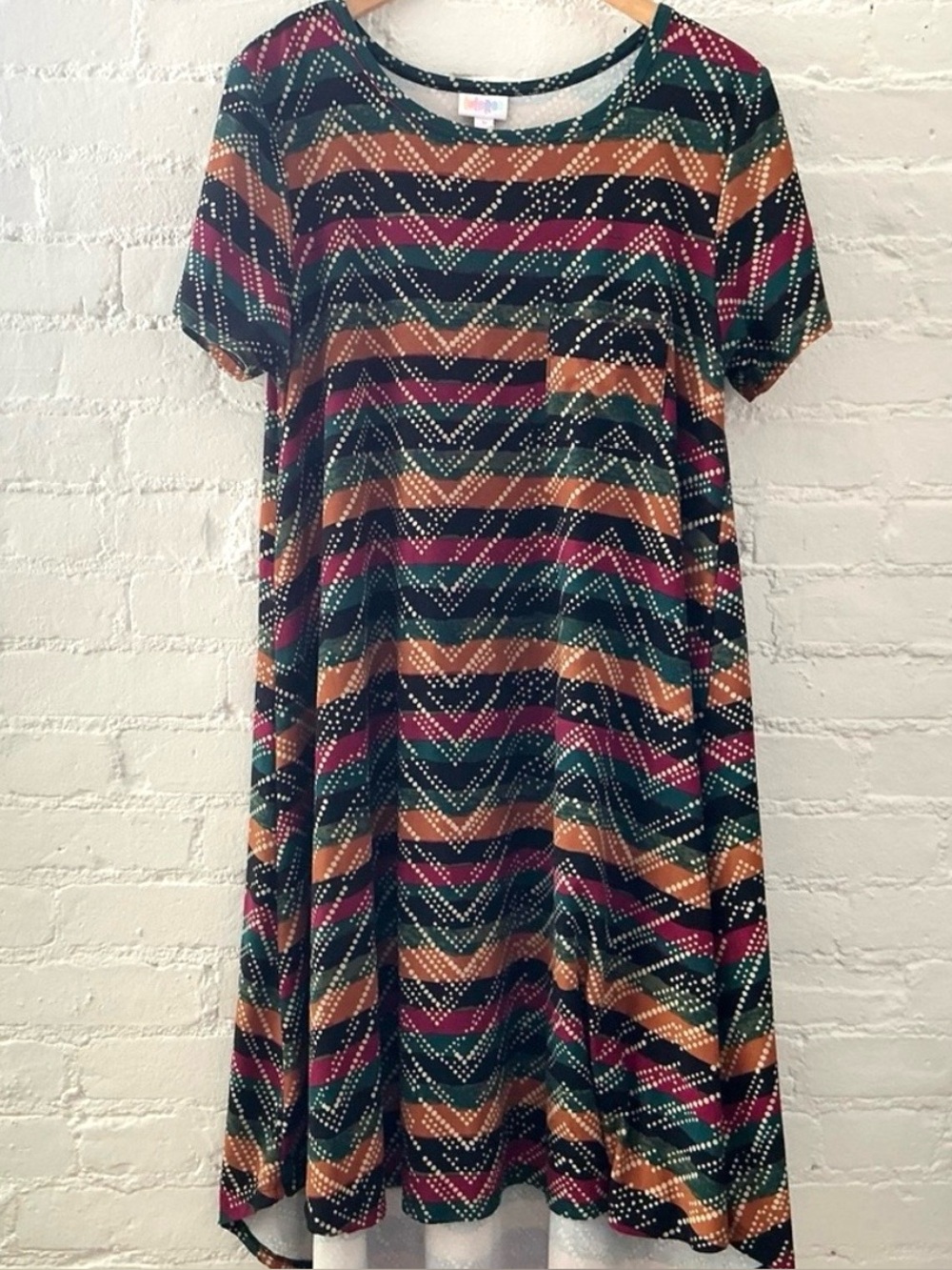 LulaRoe Flowy Midi Dress Multicolor Aztec Print Stretchy Knit Comfort Boho M